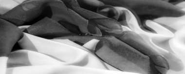 Şatafatlı kumaşın zarif ve ipek dokusunu deneyin. Sofistike siyah beyaz renkler her tasarım tarzını ön plana çıkarır. İnce kırışıklıklar derinlik ve hacim ekler,