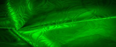 Karmaşık, doğadan esinlenilmiş nakış ve hafif kırışıklıklarla aydınlatılmış yeşil kumaş..