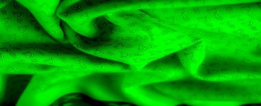 Siyah üzengilerle desenli canlı yeşil bir kumaş, kıvrımlı kıvrımlar halinde düzgünce toplanmış. Dinamik eğriler çağdaş tasarımlar için mükemmel sanatsal ve modern bir his yaratıyor..