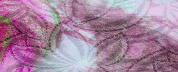 Parlak yeşil ve pembe tonlarda, metalik dokuları ve çarpıcı ışıklandırma altında pürüzsüz kıvrımları olan soyut bir kumaş. Kumaş dinamik ve sanatsal görünüyor..