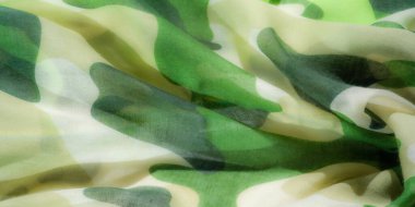 Yeşil ve bej rengi kamuflaj kumaştan oluşan bulanık ve soyut şekiller kusursuz bir şekilde birbirine karışıyor. Yumuşak doku hassas bir renk akışı yaratır, askeri ya da doğadan esinlenilmiş temalar için mükemmeldir..