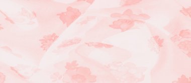 Karmaşık çiçek desenli pembe çiçekli bir kumaşın bulanıklığı. Yumuşak, şeffaf dokusu onu tekstil, moda veya dekoratif tasarımlar için mükemmel kılıyor..