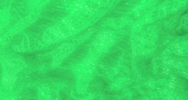 Işıldayan desenleri ve yumuşak, akıcı dokuları olan narin yeşil dantel kumaş bulanıklığı. Karmaşık tasarım ve canlı renk şık ve ruhani bir görünüm yaratır..