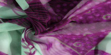 Mor ve yumuşak nane yeşili kıvrımlı, bulanık tekstil sanatı. Renk ve tasarım oyunu, cesur moda ifadeleri ve yaratıcı projeler için ideal bir hareket ve akıcılık duygusu ekler.