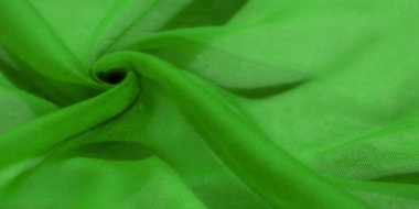 Narin kıvrımları ve hafif dalgalanmaları olan parlak yeşil kumaş bulanıklığı, akışkan ve dinamik bir hareketi yakalıyor. Kumaşın ipeksi dokusu ve parlak rengi büyüleyici bir görsel mükemmellik yaratır.