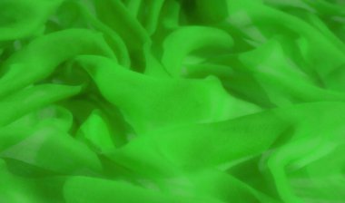 İnce ağ detaylarıyla canlı yeşil kumaşın bulanık görüntüsü narin dokusunu ve nazik örtülerin oluşturduğu doğal kıvrımları vurguluyor. Yumuşak kıvrımlar yumuşak bir görsel cazibe sunar.