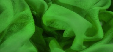 Yumuşak, pürüzsüz bir dokusu olan canlı yeşil bir kumaşın bulanıklığı. Nazikçe örtülmüş ve kıvrımlar oluşturuyor. Şeffaf madde ışığı incelikle yakalar, pürüzsüz ve narin bir görünüm yaratır..