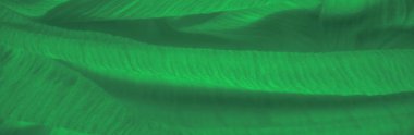 Bol desenli yeşil bir kumaşın bulanıklığı, birbirine dolanmış iplikler. Karmaşık detay ışık tarafından geliştirilir ve pürüzsüz yüzey boyunca dinamik kontrastlar yaratır.