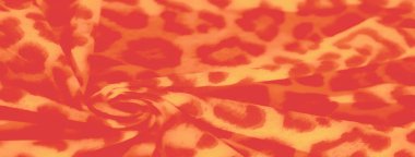 Görüntü. Bu canlı kumaş, bulanık kenarları ve yumuşak dokusu olan çarpıcı turuncu ve sarı leopar deseni içerir. Dönen kıvrımlar kumaşa dinamik ve soyut bir cazibe katıyor..
