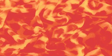 Görüntü. Bu canlı kumaş canlı turuncu ve sarı leopar desenini bulanık ve akan kıvrımlarla birleştiriyor. Tasarımı yumuşak ama çarpıcı, dinamik ve modern tekstil kullanımları için mükemmel..