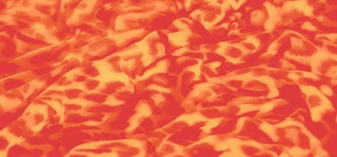 Bulanık turuncu ve sarı leopar desenli koyu lekeli kumaş. Dönen desen ve yumuşak kıvrımlar canlı tekstil içinde bir hareket ve sıcaklık hissi yaratıyor..