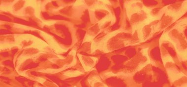 Canlı turuncu ve sarı renkli leopar benzeri lekeler içeren bulanık bir manzara. Katlar ve yumuşak doku çeşitli tasarım amaçları için görsel olarak dinamik ve şık bir tekstil yaratır.