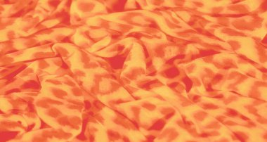 Bulanık turuncu kıvrımlı ve sarı leopar desenli koyu lekeli kumaş. Canlı renkler ve dinamik desenler bu şık tekstil tasarımına sıcaklık ve enerji getiriyor..