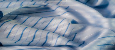 Yansıtıcı yüzeyleri ve yumuşak kıvrımları olan parlak mavi kumaş bulanıklığı. İnce çizgiler, ışık ve gölgenin malzeme boyunca etkileşimiyle güçlendirilmiş hassas bir görsel oluşturur..