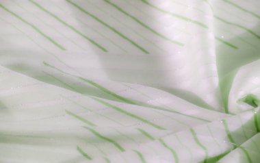 Yumuşak, akışkan yeşil kumaştan oluşan bulanık, şeffaf çizgiler ve hafif bir parıltı. Zarif ve narin bir desen yaratmak için ışığı nazikçe yansıtıyor..