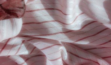 Yumuşak kırmızı dalgalı çizgiler ve parlak elementlerle detaylandırılmış akışkan pembe kumaş bulanıklığı. Kumaşın pürüzsüz dokusu ve zarif parıltısı ona lüks ve zarif bir estetik verir..