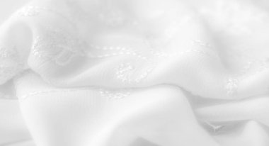 Karmaşık işlemeli bulanık beyaz kumaş yumuşak dokular ve zarif desenler yaratıyor. İnce çiçekli tasarım ince bir dokunuş ekliyor. Sofistike tekstil uygulamaları için mükemmel..