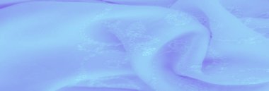 Görüntü. Yumuşak dokusu ve karmaşık desenleri ortaya çıksın diye nazikçe katlanmış narin çiçek işlemeli açık mavi bir kumaş. Pürüzsüz yüzey ve ince tasarım havadar, zarif bir görünüm yaratır, mükemmel.