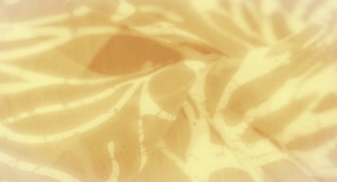 Bulanık sarı kumaş, ince, soyut desenler yavaşça katlanır ve kırışır. Kumaşın yumuşak akışı, yumuşak, dağınık ışıklandırmayla huzurlu bir atmosfer sağlar..