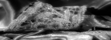 Nazik kıvrımlar halinde akan yumuşak, parlak bir kumaşın yakın plan çekimi. Pürüzsüz yüzey ışığı yansıtır, derinlik yaratır ve gri tonda lüks bir görünüm yaratır..