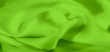 Bulanık yeşil kumaş pürüzsüz, ışık yansıtan kıvrımlar ve yüzeyde akıcılık ve hareket hissi yaratan ince kıvrımlar gösterir..