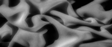 Siyah, Görüntü, gri tonda akışkan kumaş yumuşak kıvrımlar ve gölgelerle karmaşık ayrıntılar yakalar, modern ama zarif bir tarzı çağrıştıran dokulu ve soyut desenler yaratır..
