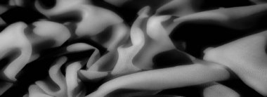 Siyah, gri tonlu, pürüzsüz kıvrımlı ve yumuşak desenli bir kumaş. Gölgeler ve gölgeler, üst düzey tekstil tasarımları için uygun ince bir soyut element ekleyerek doğal eğrileri vurgular..