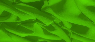 Yumuşak dalgalanmalar ve pürüzsüz dokularla kaplı parlak yeşil kumaştan oluşan bulanık bir görüntü, hafif röfleler ve gölgelerle dinamik, akıcı bir form yaratarak, maddenin esnekliğini vurguluyor..