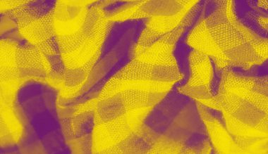 Karmaşık kıvrımlarla biraz buruşmuş kalın damalı desenli dokulu sarı bir kumaş. Malzeme klasik bir görünüme sahip. Mor aksanlı, dinamik bir görüntü sunuyor.