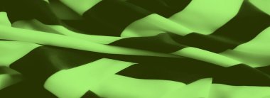 Koyu siyah çizgili parlak yeşil bir kumaşın bulanıklığı kumaşların sıvı hareketini ve katmanlı kıvrımlarını yakalıyor. Renklerin dinamik karışımı kompozisyona modern ve şık bir his katar..