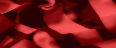 Koyu kırmızı kumaş, kıvrımlı, koyu aksanlı resim boyunca akan, çarpıcı ve dokulu bir etki yaratıyor. Gölgeler ve ışık, canlı tekstile derinlik katıyor..