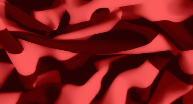 Görüntü - Katları akan kırmızı kumaşın büyüleyici bir yakın çekimi, dokusunun güzelliğini gösteriyor. Gölgeler ve gölgeler kumaşın ipeksi görünümünü güçlendirir ve lüks hissi katar.