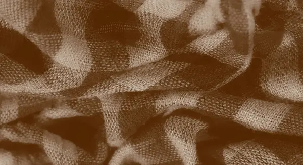 İnce kıvrımları ve yumuşak dokuları olan sepia tonlarında kareli kumaş bulanıklığı. Dokuma malzemesi karmaşık detaylar gösteriyor, gölgeler tekstil yüzeyinin derinliğini ve boyutunu arttırıyor..