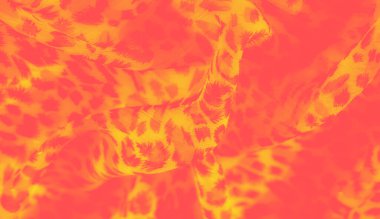 Görüntü turuncu ve kırmızı renkli canlı bir şema ile, bu kumaş çiçekli elementlere benzeyen benzersiz bir soyut desen sergiler, canlı bir dokunuş ekler..