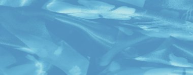 Yumuşak çiçekli ipuçları içeren açık mavi kumaş bulanıklığı zarif, havadar kıvrımlarla parıldayan bir etki yaratıyor. Akan doku bir hafiflik ve huzur hissi veriyor..