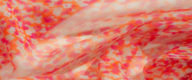 Pembe ve turuncu renkli pürüzsüz kumaş, parlak soyut çiçek desenli. Hafif ve şeffaf kalite, kumaşın yumuşaklığını ve zarafetini arttırır..