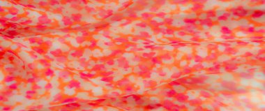 Pembe ve turuncu soyut desenli pastel renkli kumaş akışı bulanıklığı. Hafif, şeffaf kalite, bahar temalı tasarımlar için mükemmel, taze ve havadar bir görünüm getiriyor..