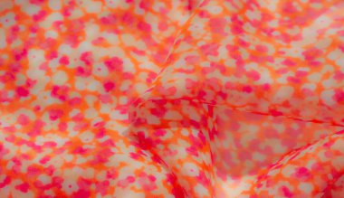 Görüntü. Turuncu ve pembe renklerin canlı bir kombinasyonu bu kumaşa çiçekten esinlenilmiş, soyut bir görünüm verir. Hafif ve narin dokusu zarif cazibesini arttırır..