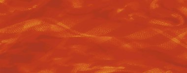 Görüntü, parlak turuncu bir kumaşın, dokulu desenli bir görüntüsüdür. Işığı ince yollarla yansıtan karmaşık dokuma detaylarını ortaya çıkarır. Kumaşın yüzeyi parlaklık ve yumuşaklık belirtileri gösteriyor.