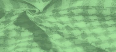 Yumuşak ve katlanmış desenli dokuma houndstooth tasarımı içeren yeşil bir tekstil bulanıklığı. Kumaşın dokusu ışığı yakalar, gölge ve yeşil tonların uyumlu bir karışımını yaratır..
