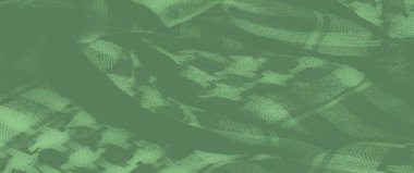 Dokulu yeşil kumaşın iç içe geçmiş çizgileri ve houndstooth elementleri arka plan için zengin, yumuşak bir doku getirir ve görsel derinlik için dinamik, katmanlı bir görünüm ekler.