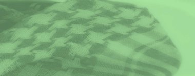 Yumuşak ekoseli yeşil kumaş ve houndstooth desenli bulanık. Katmanlı katlar ve gölgeler ince bir doku ve zarif bir ışık etkileşimi ile soyut bir görünüm verir..