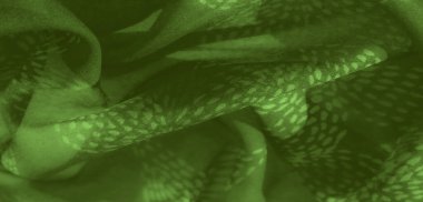 Bulanık etki, yeşil kumaşın yumuşak dokusunu ve doğal akışını ince bir yaprak benzeri desenle ortaya çıkararak, doğadan esinlenilmiş dekorasyon için ideal, sakinleştirici, organik bir görünüm yaratır..