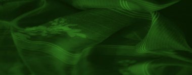 Çiçek aksanlı ve çizgili desenli dalgalı yeşil kumaş bulanıklığı. Yumuşak, kademeli kıvrımlar tasarımda zarafet ve doğal ilhamın karışımını vurgular..