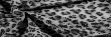 Gri tonlu kumaşların bulanıklığı, karmaşık dokumalar ve leopar desenleri iç içe geçmiş. Detaylı dokular ışık ve gölge arasındaki zıtlıkları vurgular.