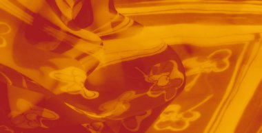 Çiçek desenli soyut turuncu kumaş cesur ve dinamik bir görsel cazibe için karmaşık katmanlar ve gölgeler sergiliyor. Yaratıcı ve sanatsal projeler için mükemmel.