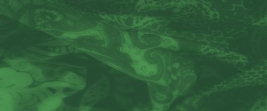 Yeşil desenli kumaş yumuşak kıvrımlar ve karmaşık detaylarla geliştirilmiş zarif ve zarif bir etkileşim içeriyor..