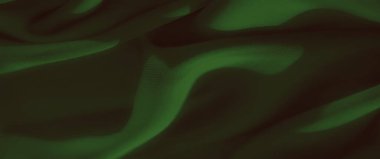 Katları ve yumuşak gölgeleri olan bulanık, koyu yeşil kumaş zarif ve soyut bir kompozisyon oluşturuyor. İnce dokuma desenini ve pürüzsüz yüzeyi vurgulayan yakın çekim görünümü.