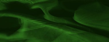 Görüntü. İnce çiçek desenleri ve ince çizgilerle karakterize edilmiş koyu yeşil bir kumaş zarif kıvrımlar ve yumuşak detaylarla desenli ve katmanlı bir etki yaratır..