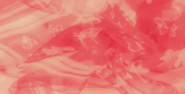 Çiçek desenli, dalgalı pembe kumaş. Yumuşak katıksız madde ve hafif ışık yansımaları narin ve ruhani bir görünüm yaratır..